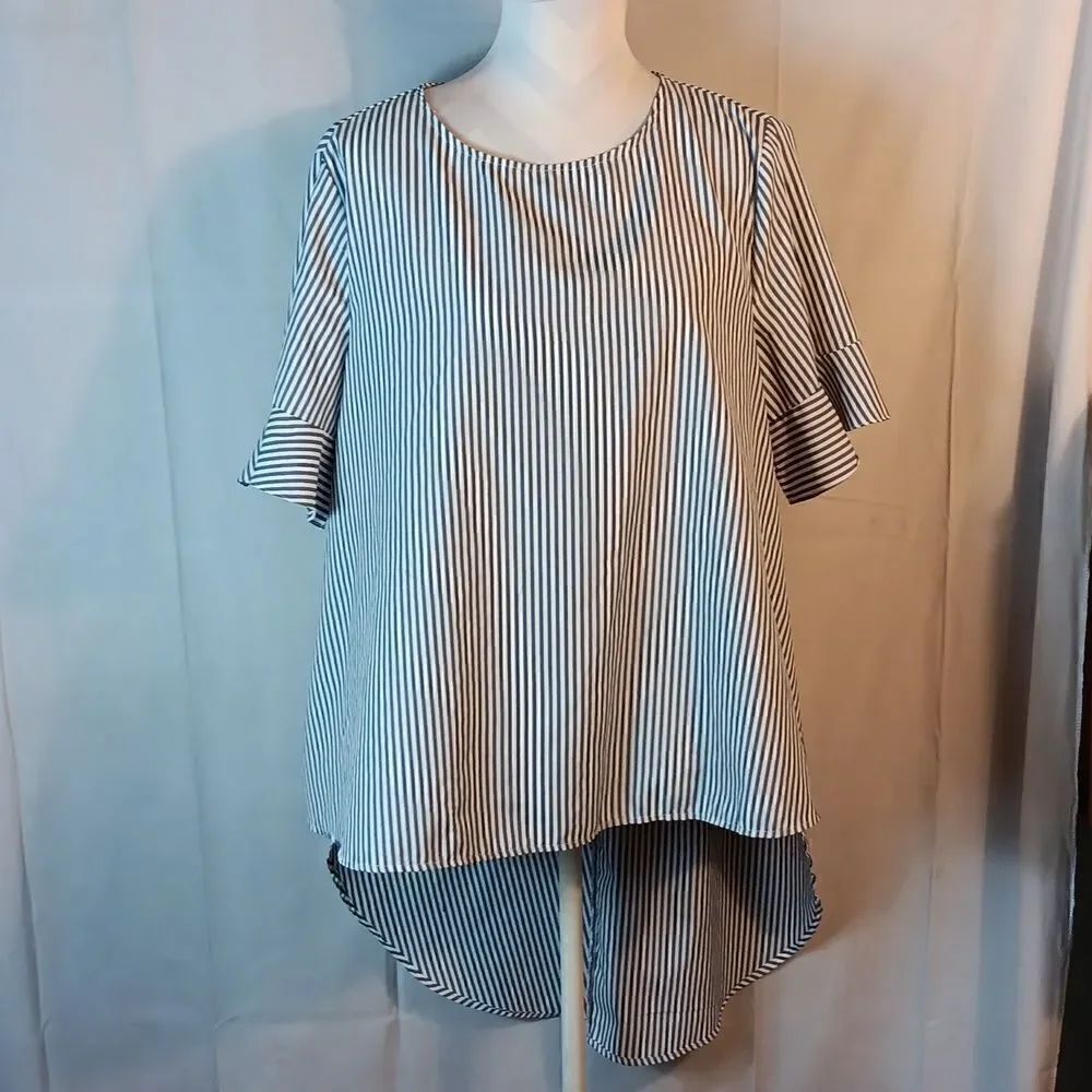 Blue & White Striped Hi Lo Shirt
